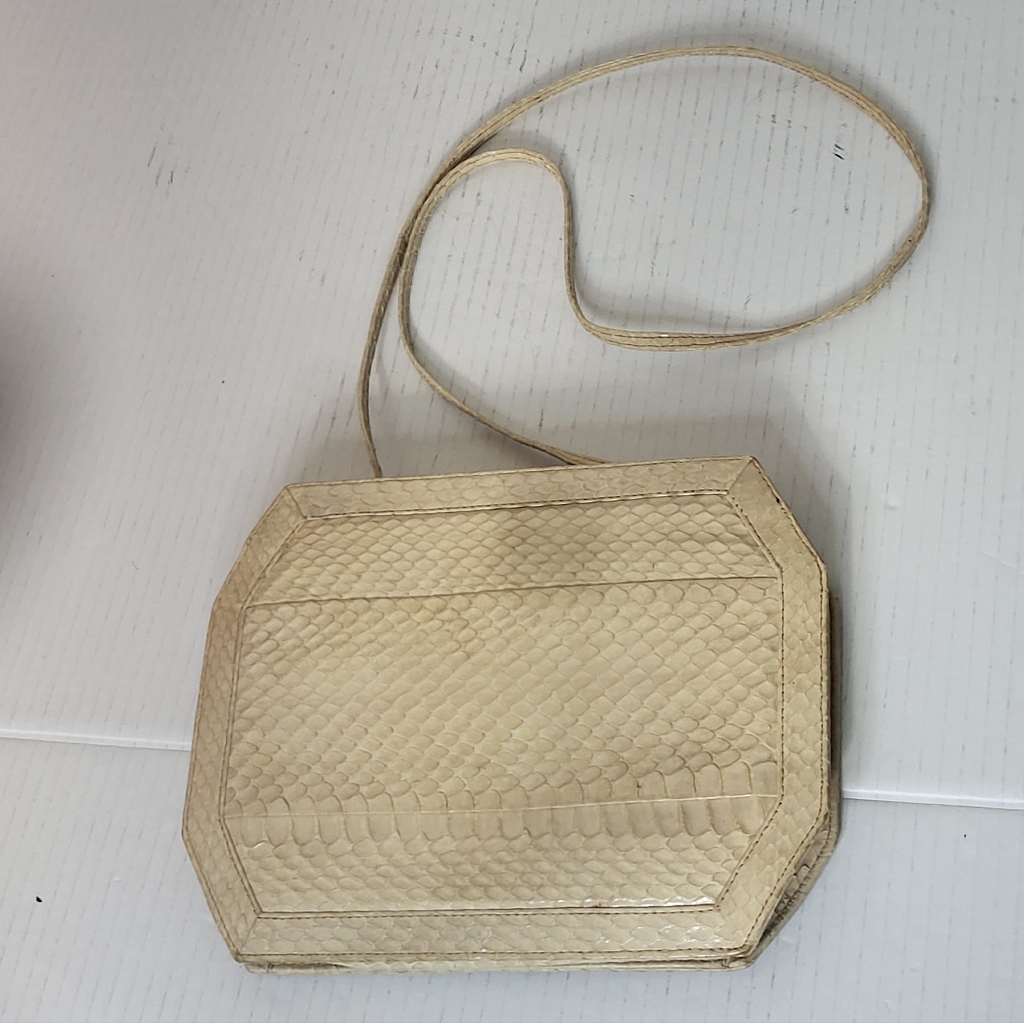 Jay Herbert New York Beige Snakeskin Crossbody Bag Glossy Finish